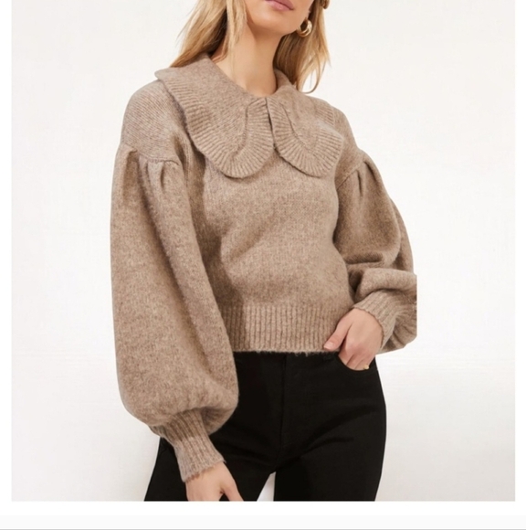 ASTR- The Label Dashwood Collar Puffed Sleeve Wool Sweater In Taupe. Size Medium - Picture 2 of 12
